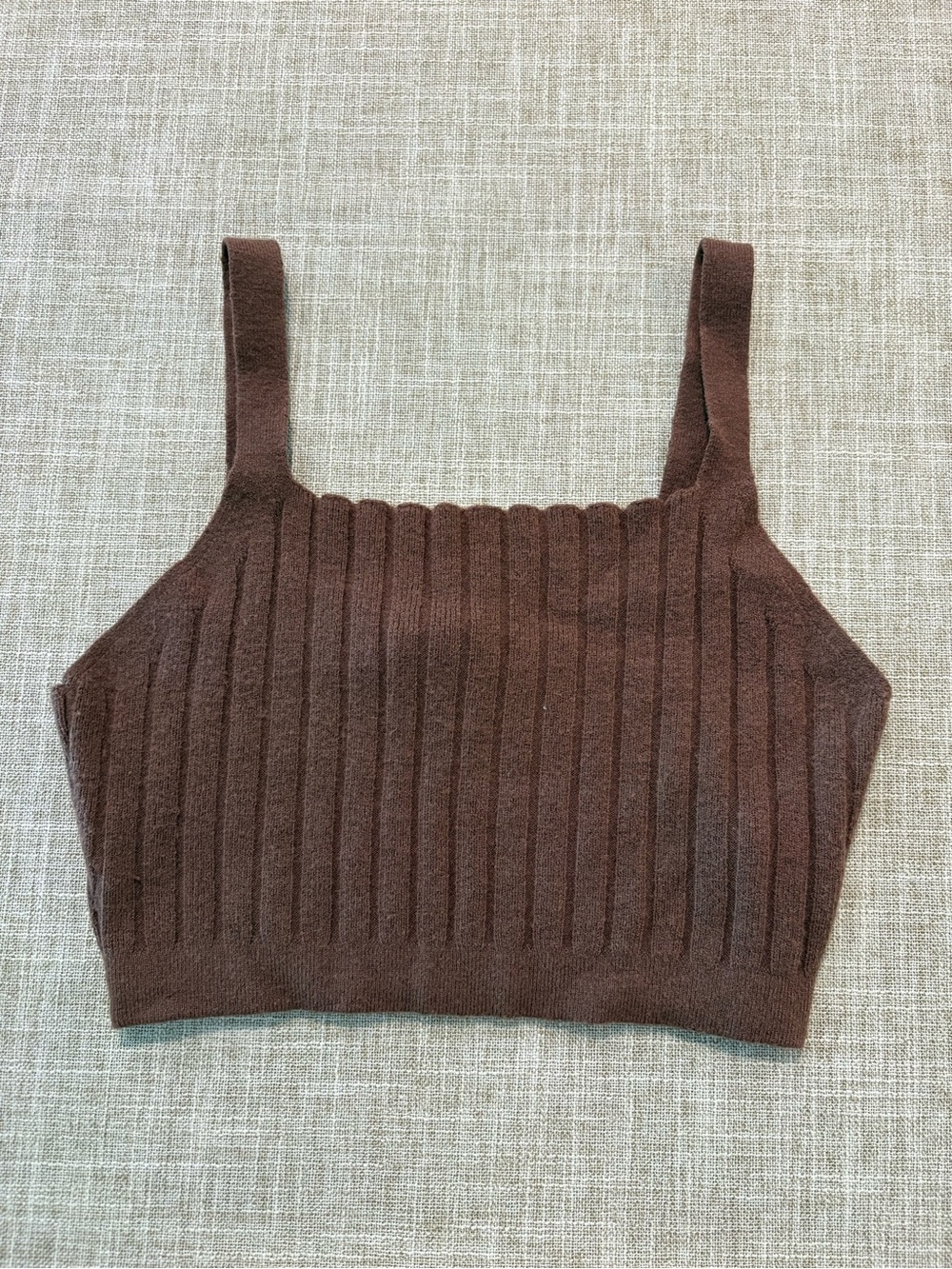 Vici Brown Ribbed Square-Neck Crop Tank